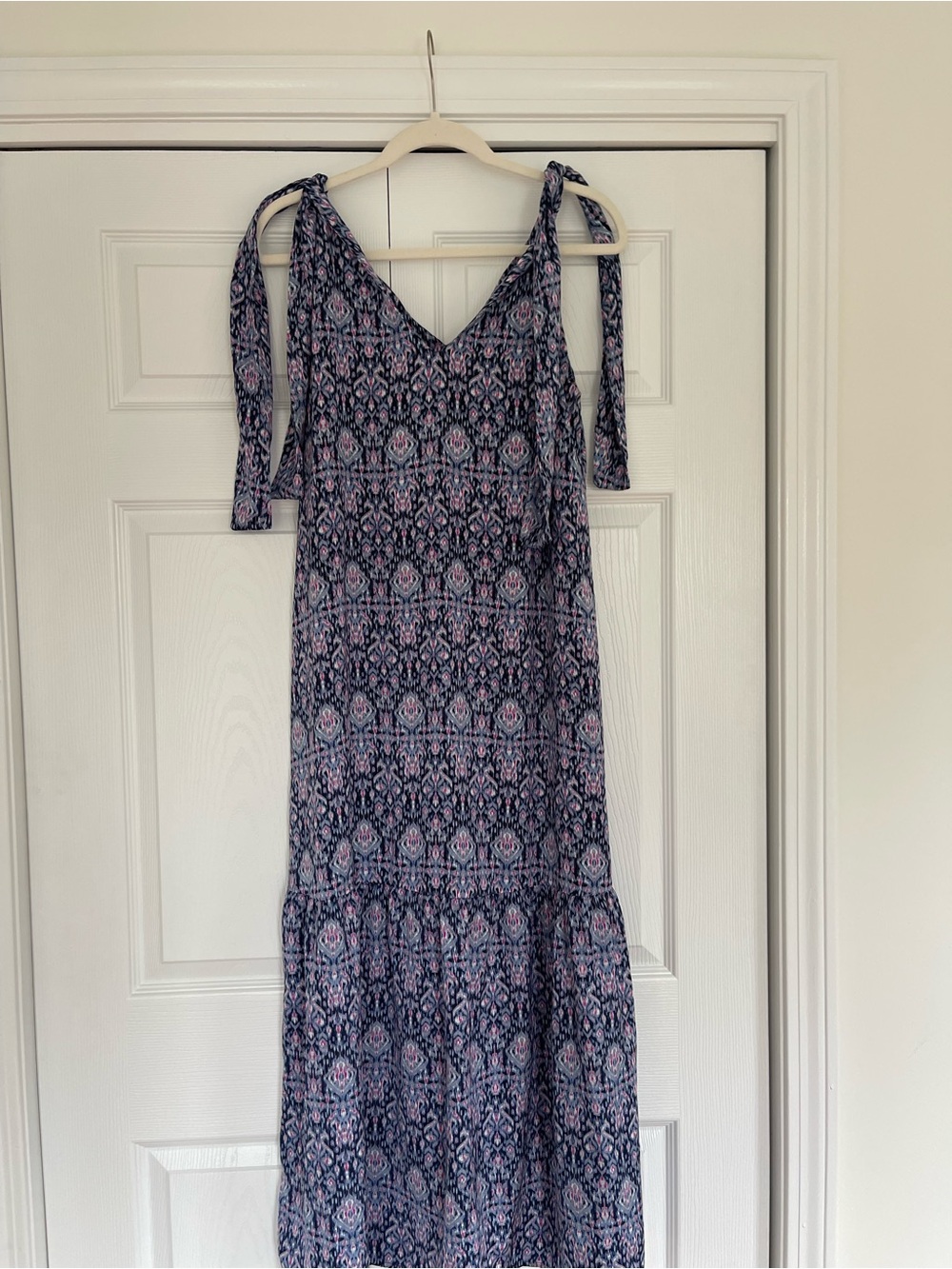 Banana Republic Blue, Black, White and Pink Tie-Shoulder Maxi Dress